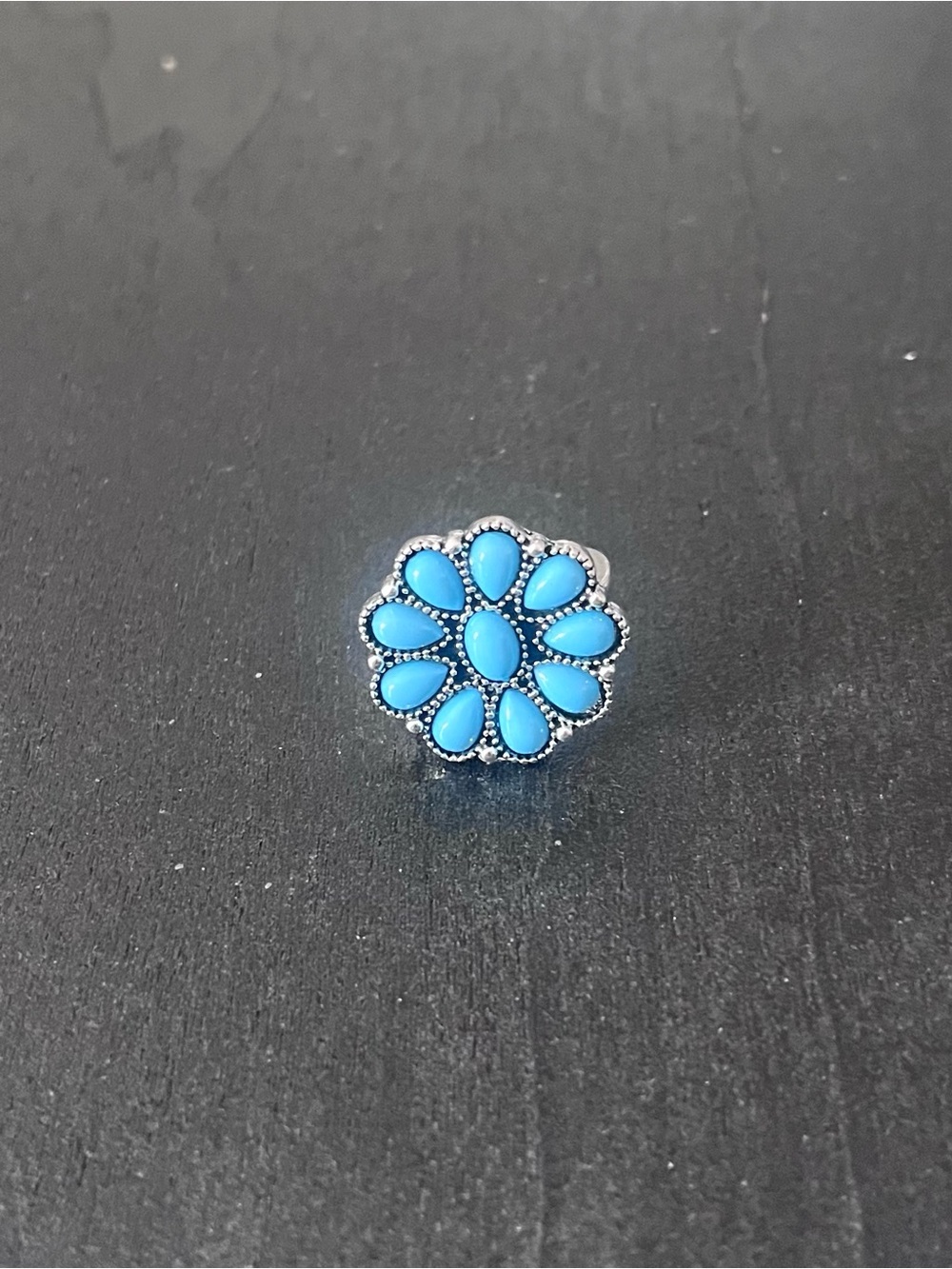 Turquoise Blue Flower Cluster Ring size 7- Blue Stone Floral Statement